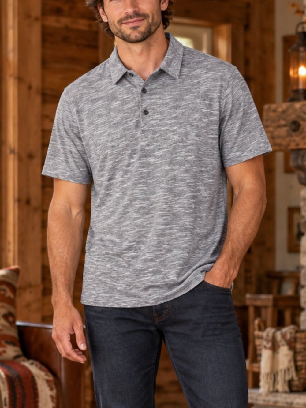 Theory Heathered Stripe Polo Shirt Mens Size Large Cotton Blend